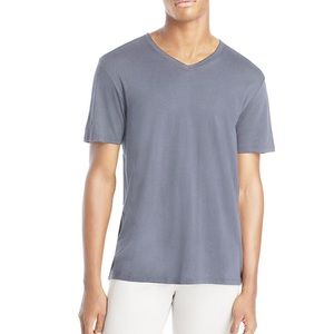 Vince mens t shirt, light grey blue v neck cotton linen blend fabric